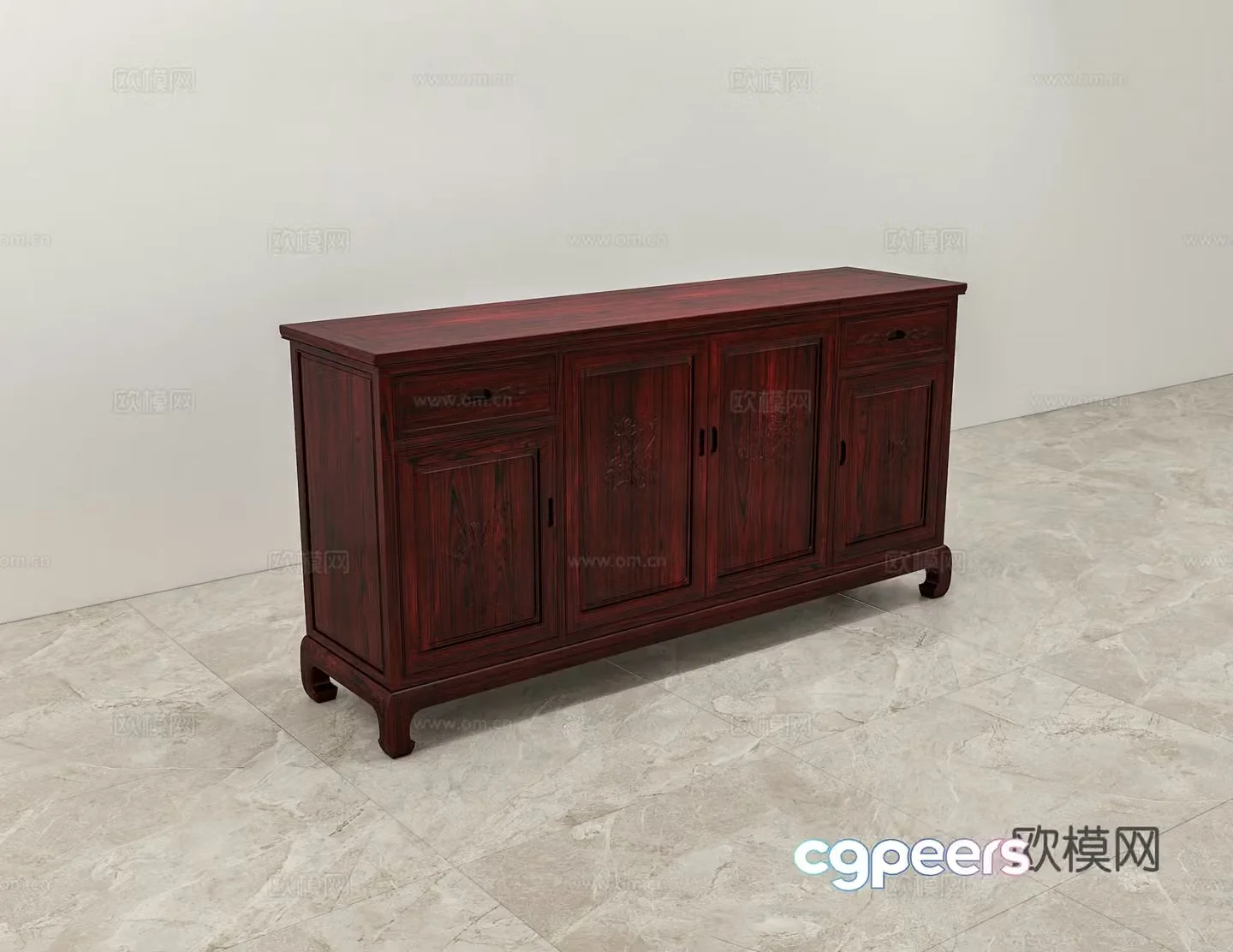Chinese sideboard carved cabinet door solid wood mahogany 3D model