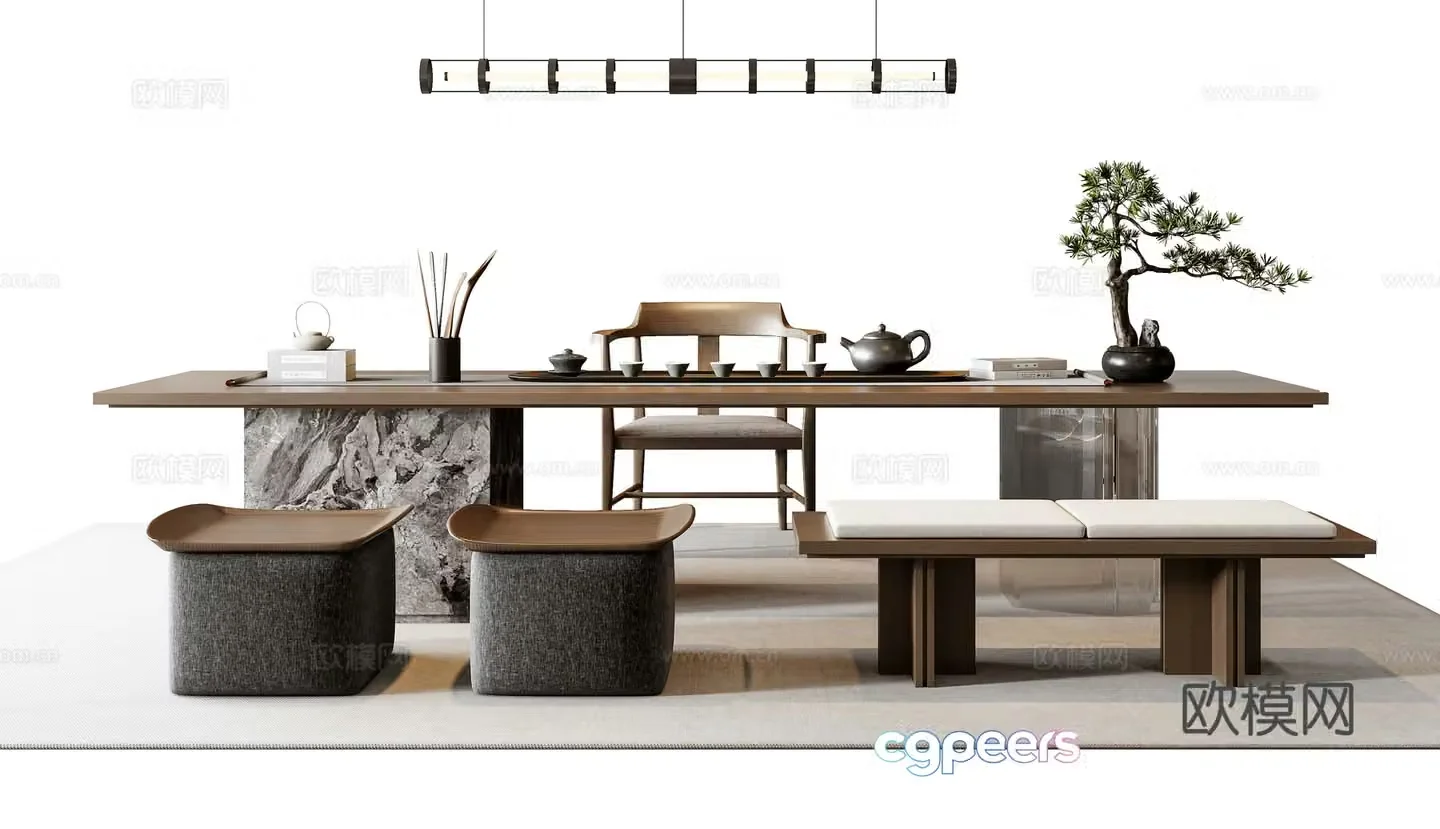 Modern Tea Table Chair 3D Model