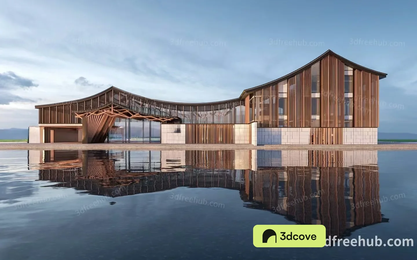The Main Subject Is A Building With A Modern Design Featuring A Large Structure