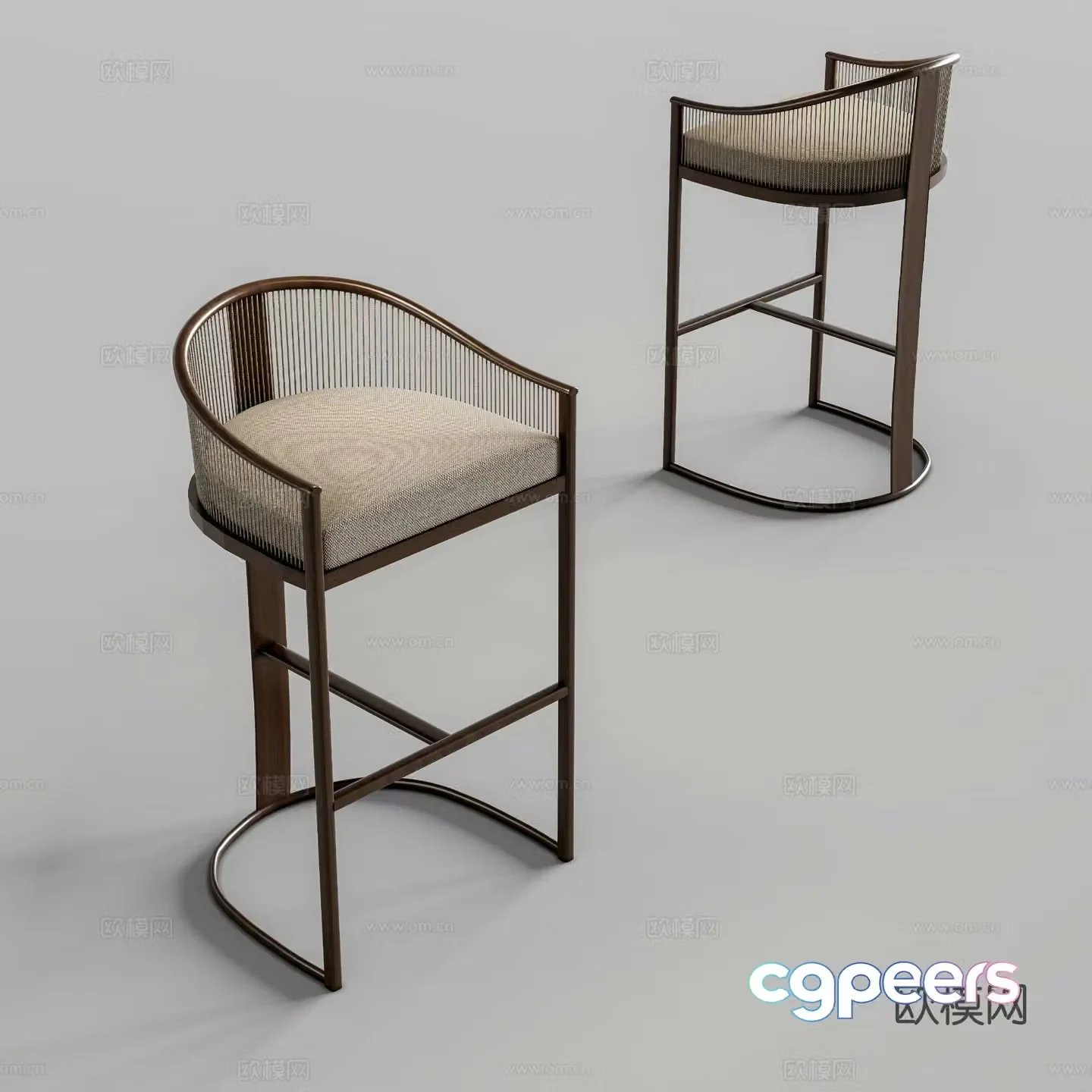 New Chinese Bar Stool Bar Stool High Stool 3D Model