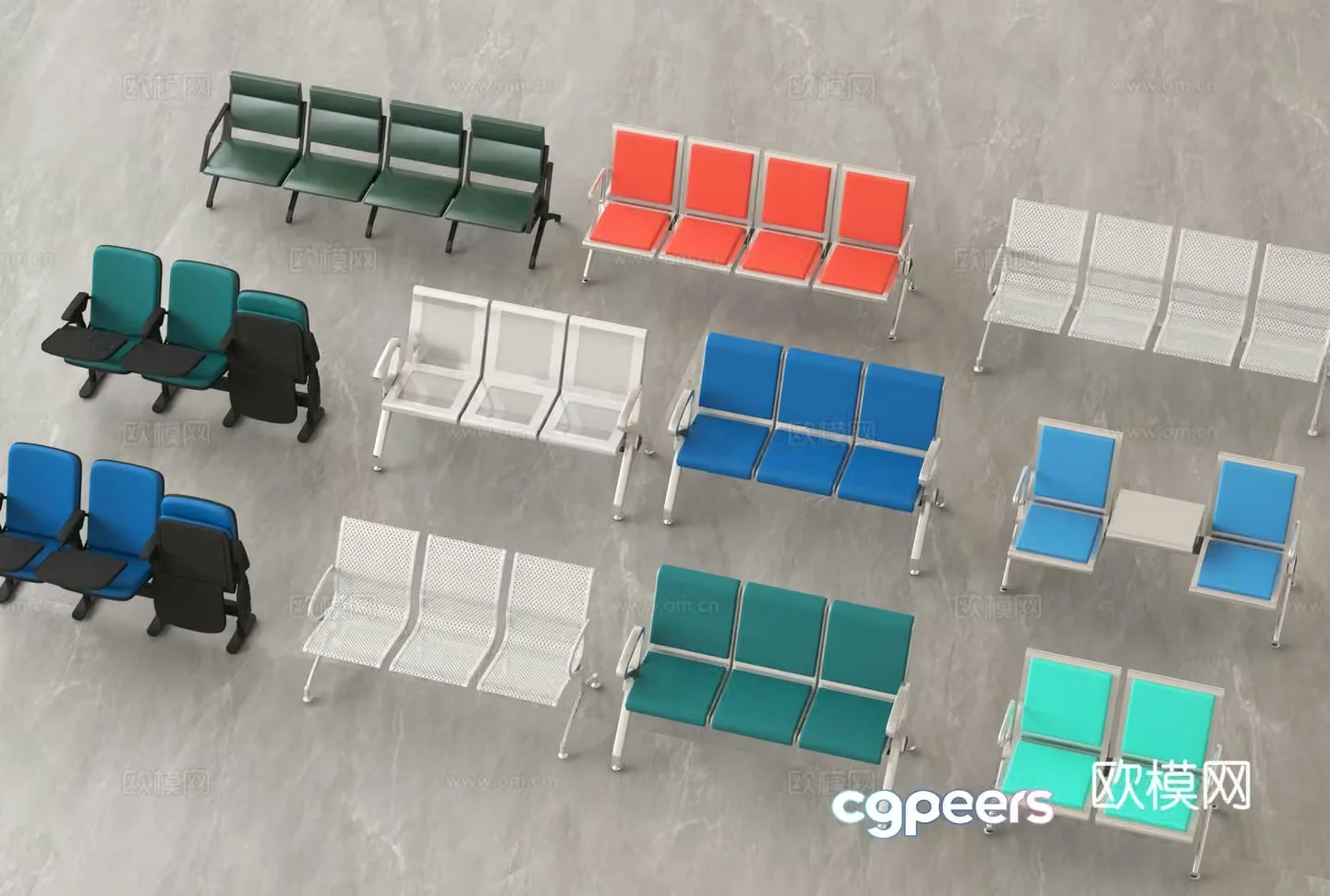 Public seats waiting chairs town seats 3d model
