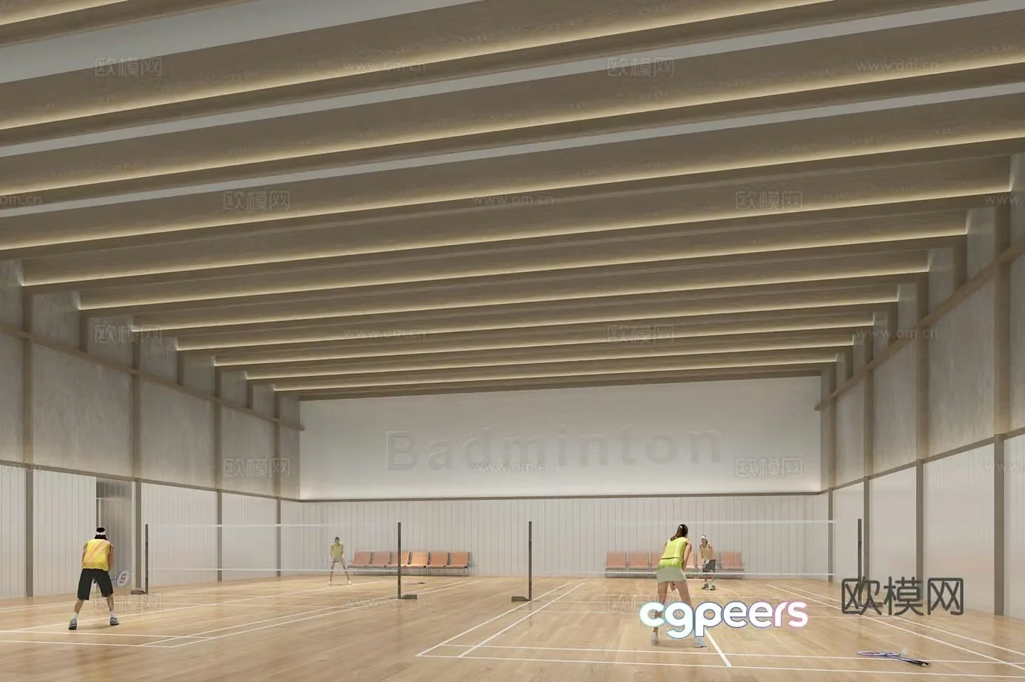 Modern badminton court gymnasium 3d model