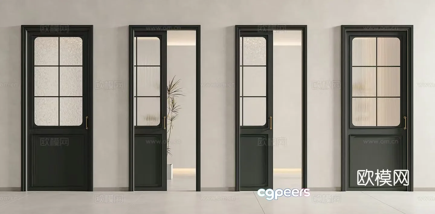 French medieval sliding door glass sliding door Changhong glass door ice cracked glass carved glass door 3D model