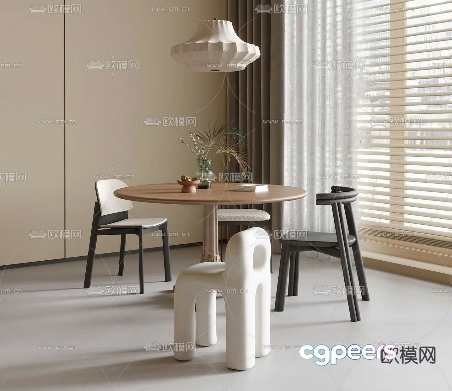 Round dining table and chairs log dining table 3d model