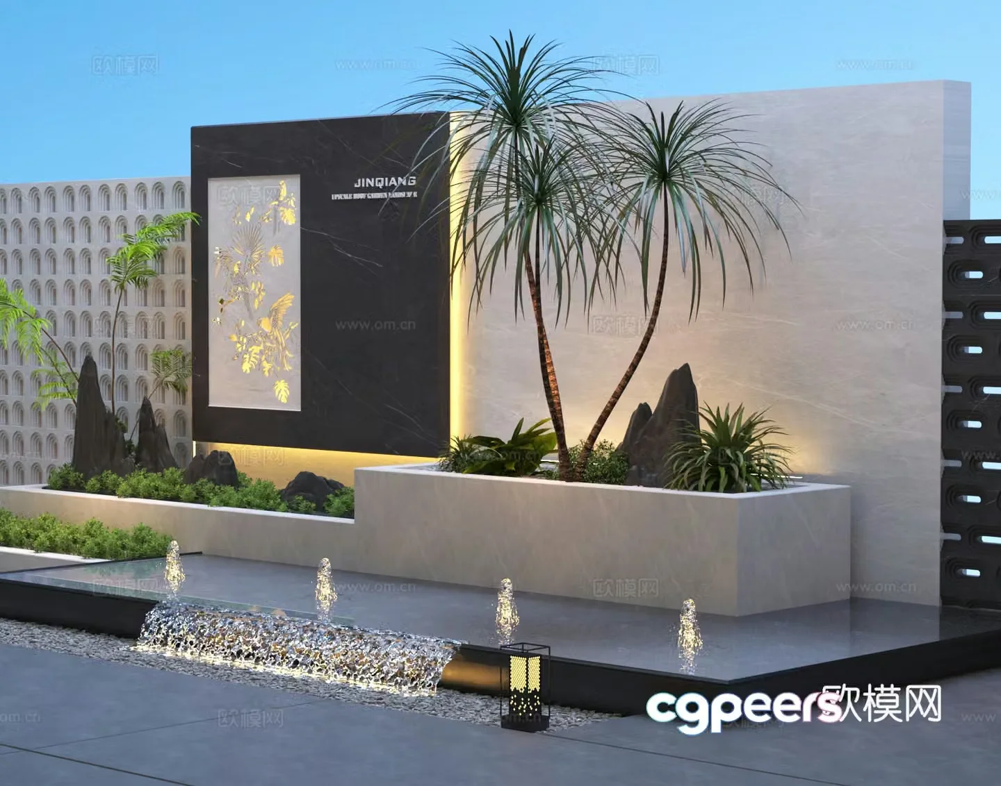 Garden view wall Landscape sketch Landscape fountain 3d model