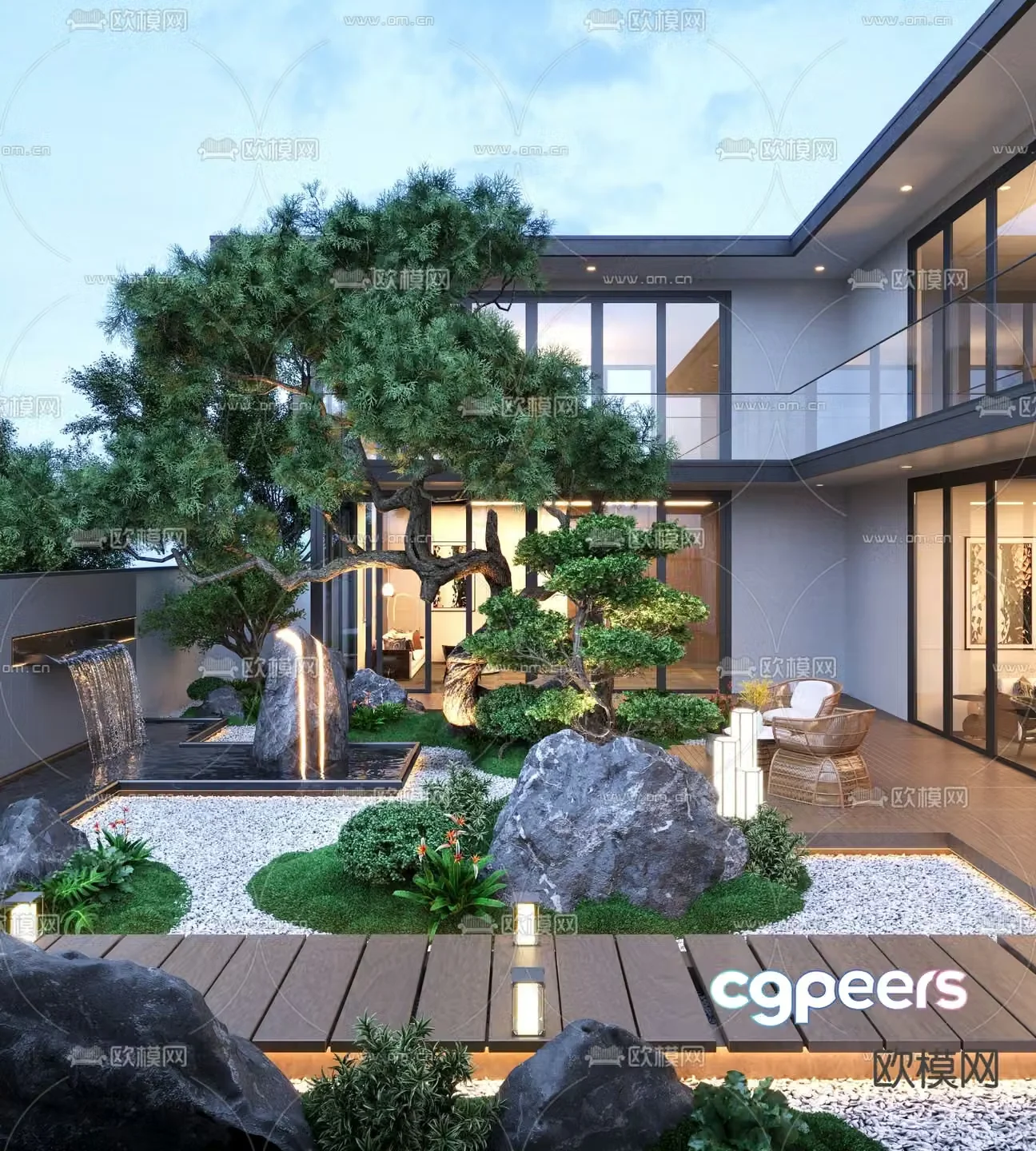 Courtyard landscape villa courtyard 3d model