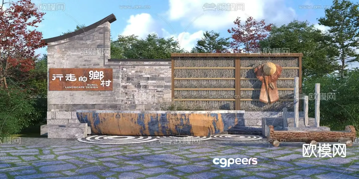 Chinese rural folk wall 3d model