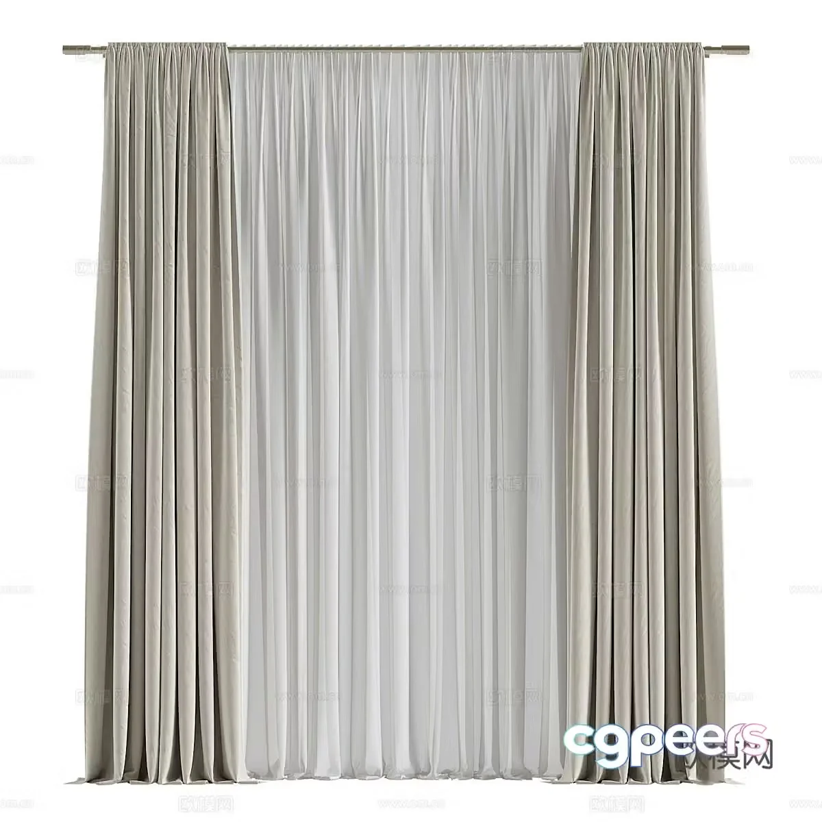 New Chinese curtains gauze curtains curtain rods 3D model