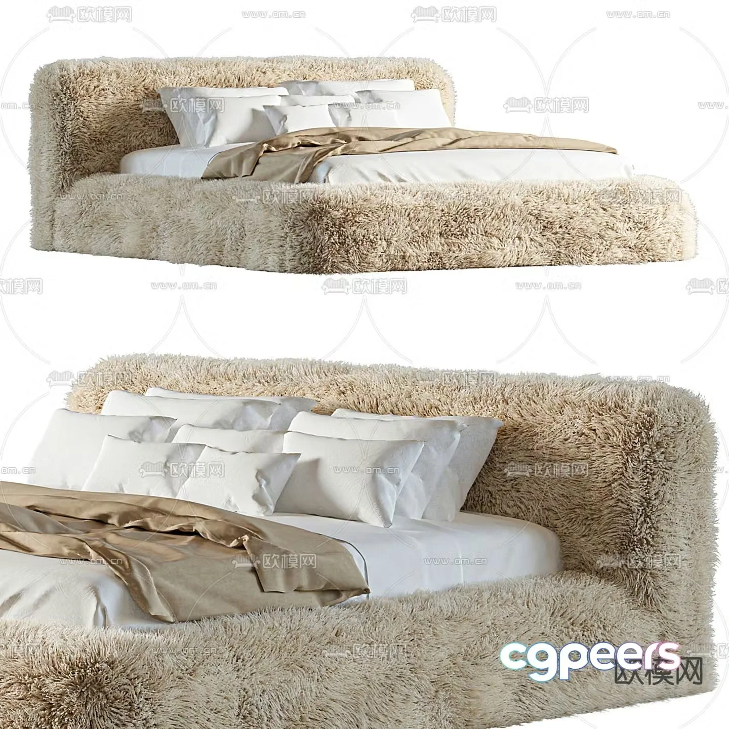 poliform modern plush double bed 3d model