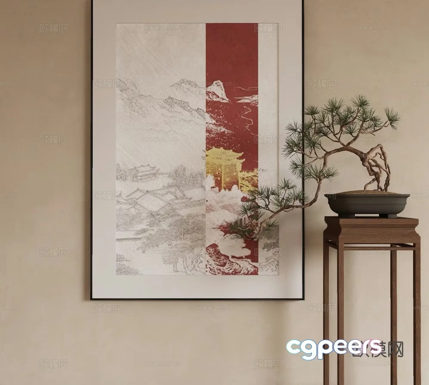 New Chinese style landscape painting decorative painting 3D model