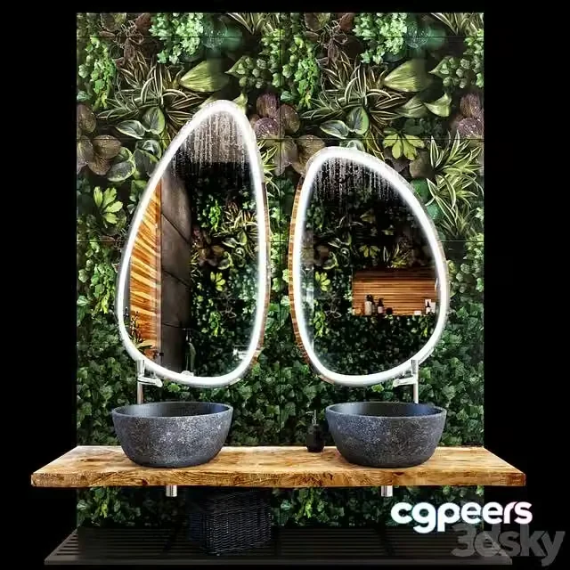 3ds Max Free – Decorative bathroom set in natural eco style with tiles 41ZERO42 PAPER41