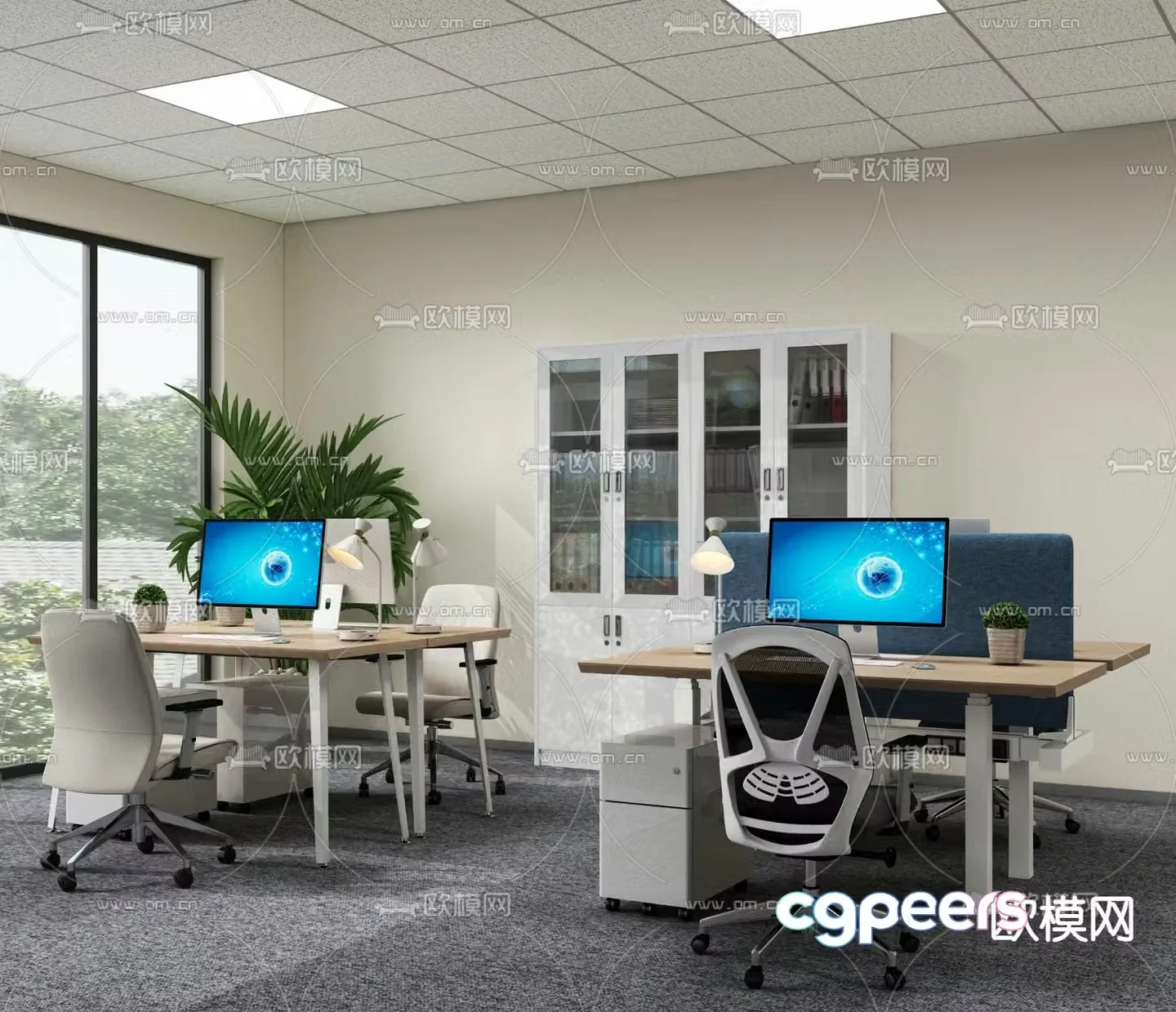 Card space office desk and chair staff table 3d model