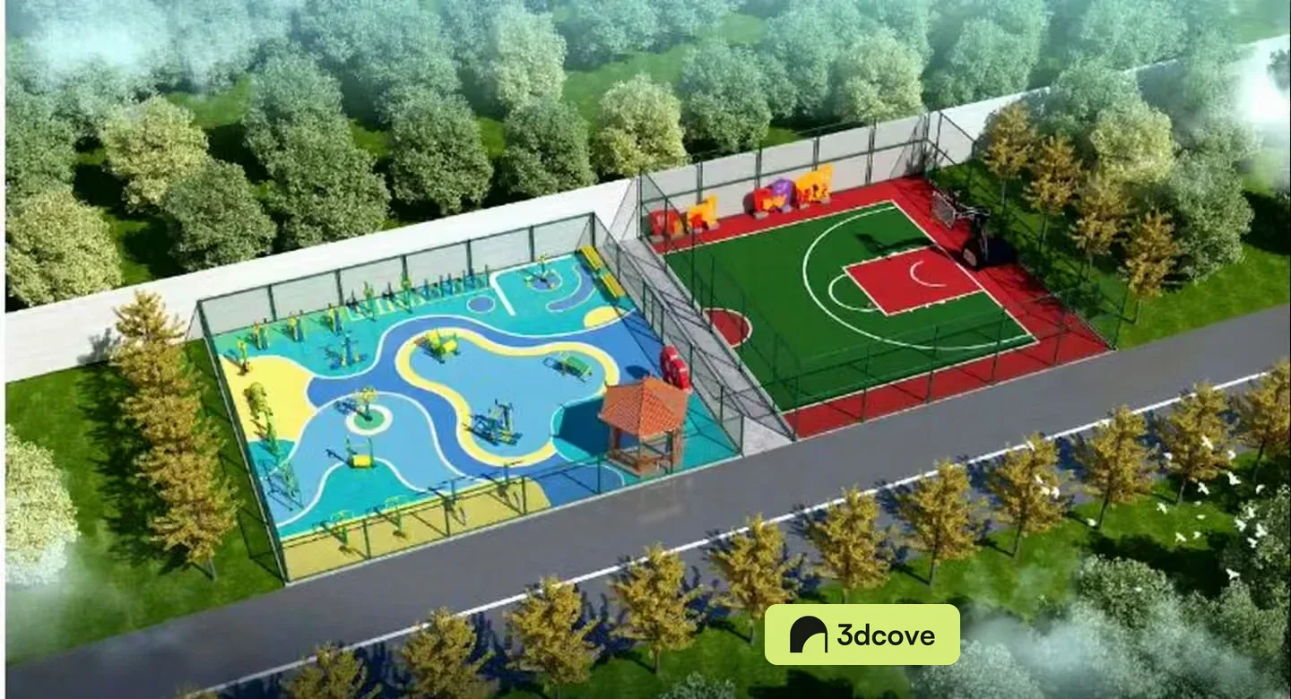 A Playground With A Basketball Court