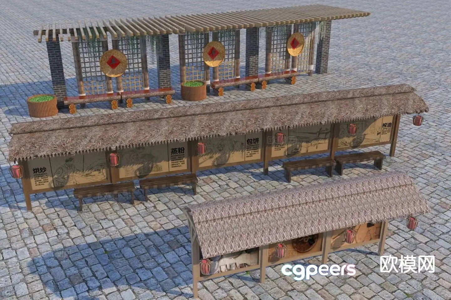 Chinese style gallery rural gallery rural rest pavilion 3D model