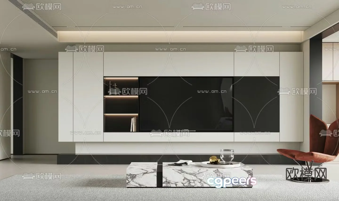 3d model of TV background wall
