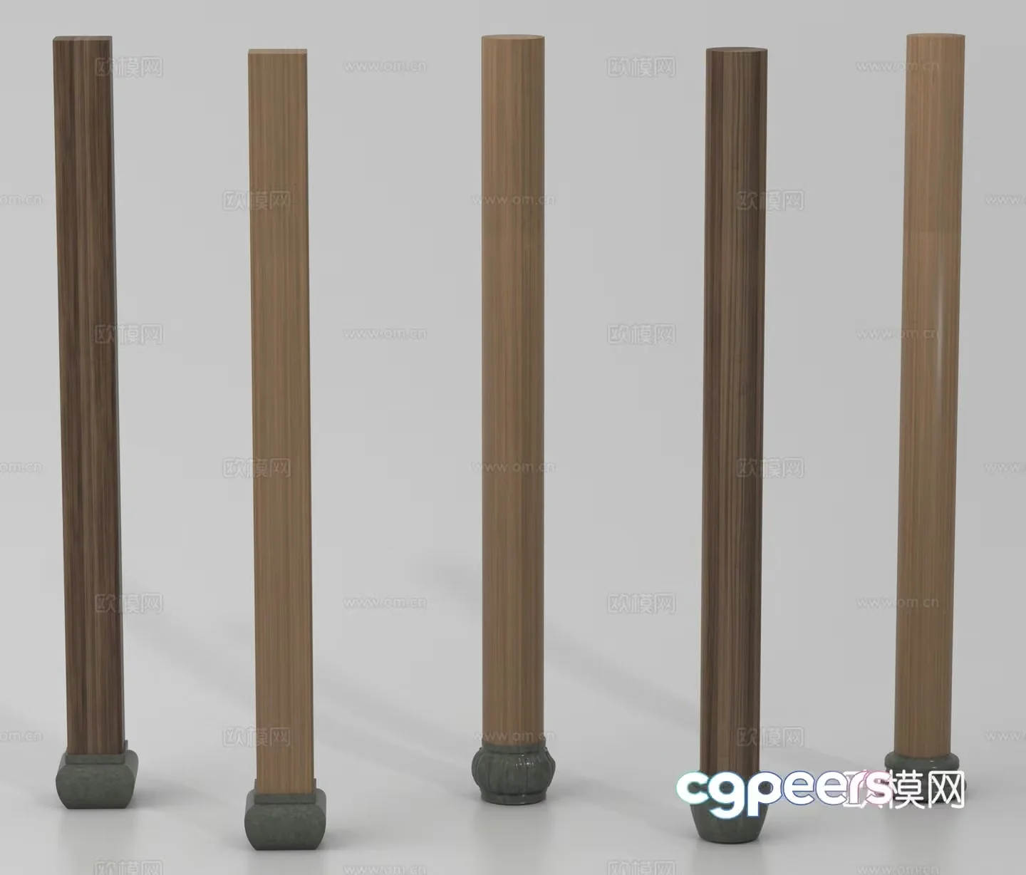 Five Wooden Poles With Gray Bases 3D Model – 23421 – VRAY Render