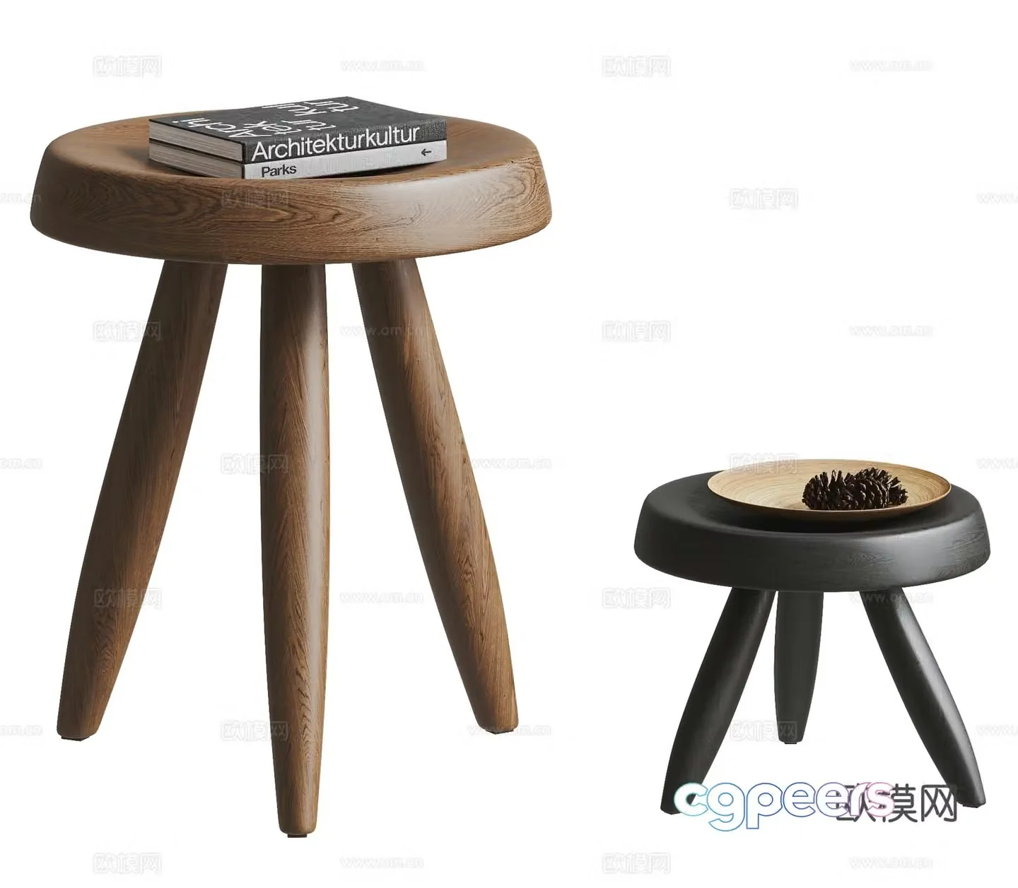 Modern solid wood stool combination 3D model