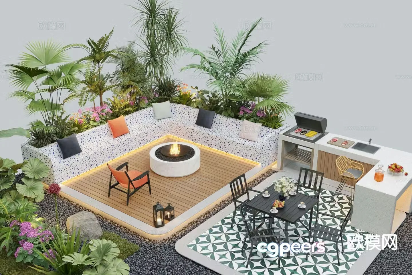 Outdoor sofa booth sofa 3d model