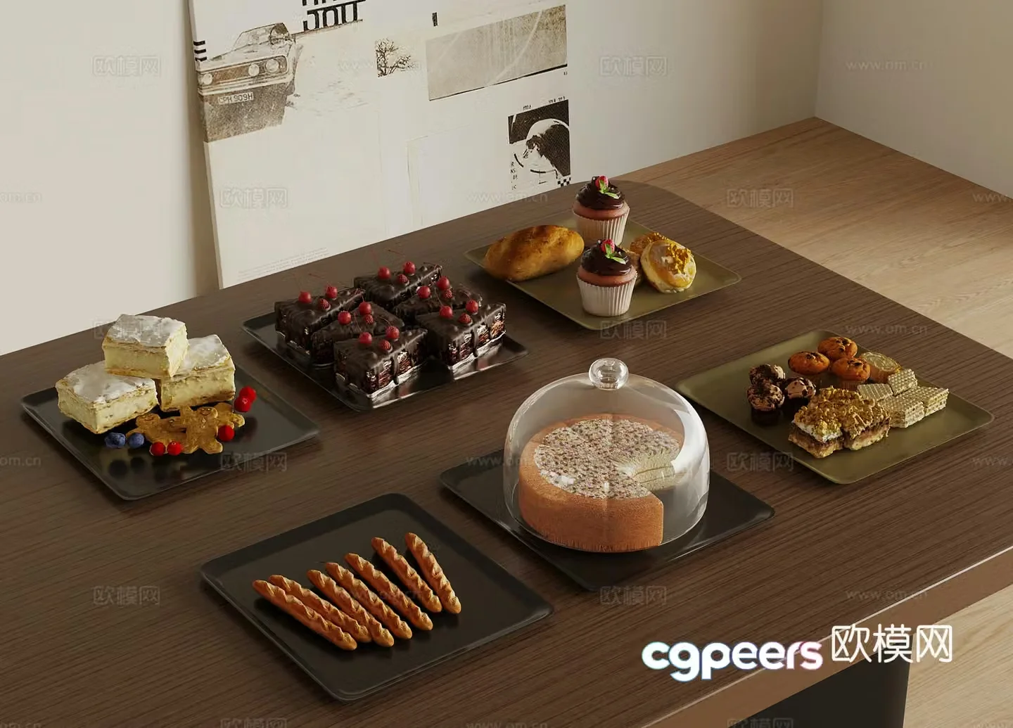 Modern wine and food pastry cake dessert 3d model