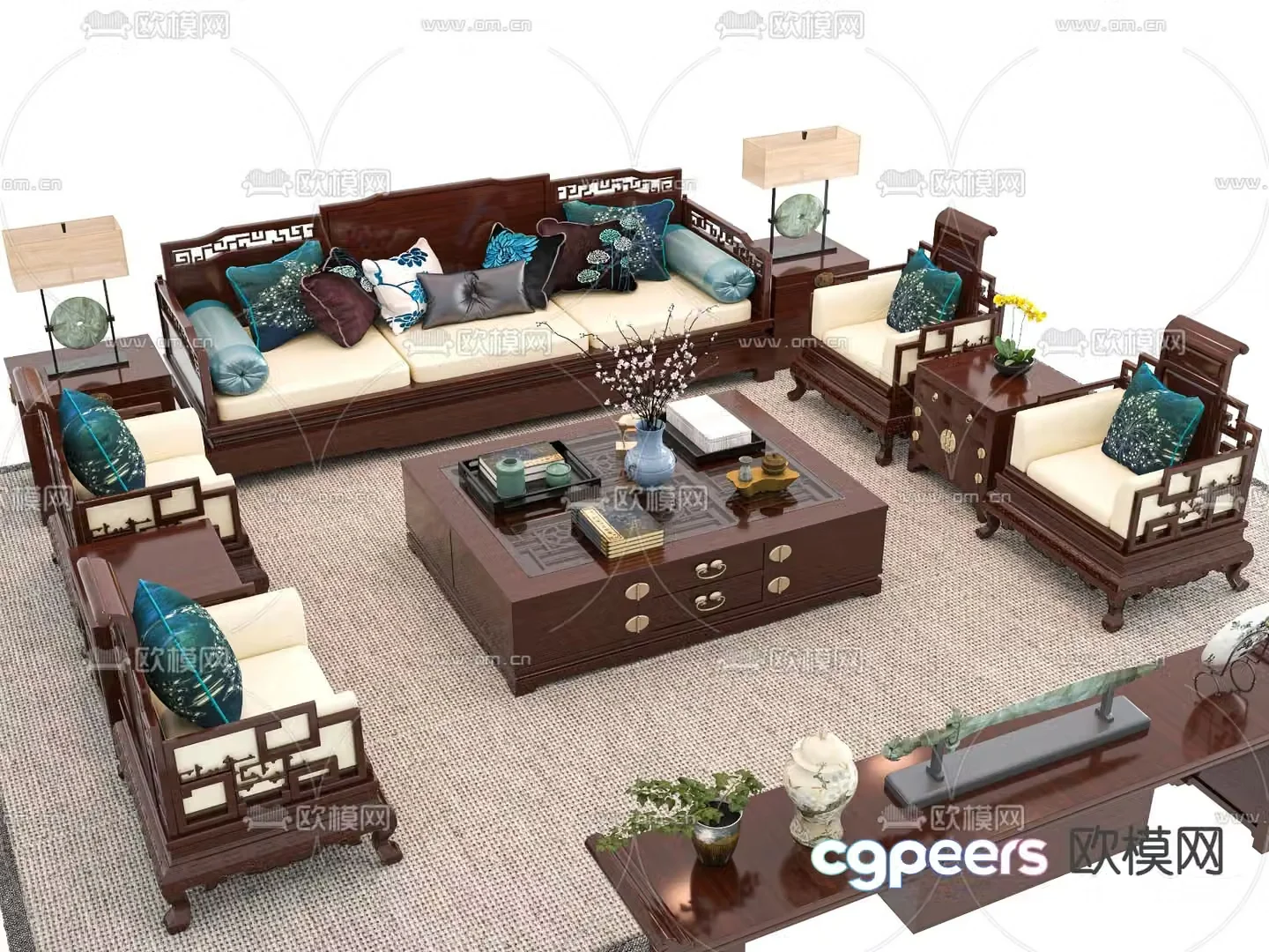 New Chinese style modular sofa 3d model