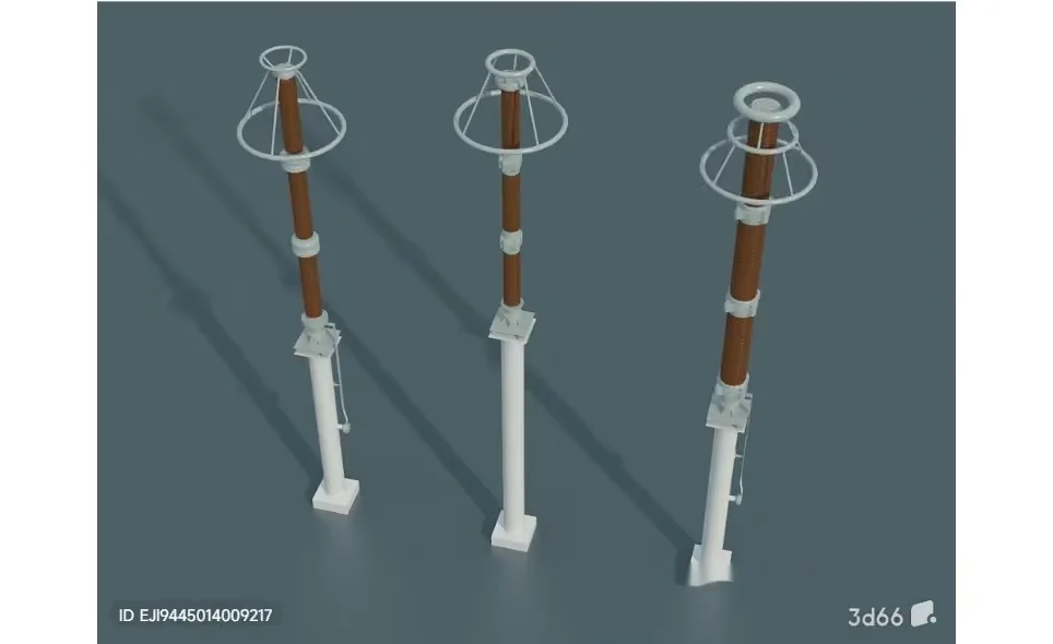 A 3D Rendering Of Three Poles With Rings And Wires 3D Model – 1766 – VRAY Render