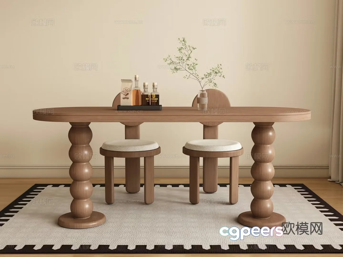Modern medieval dining table and chair 3D model