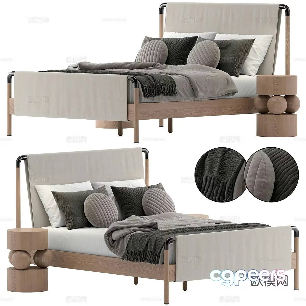 New Chinese style fabric double bed 3D model