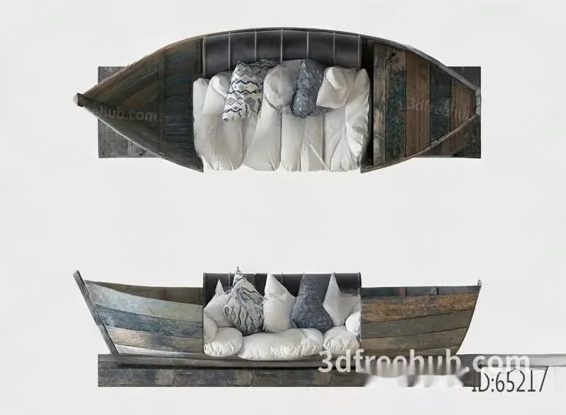 A Wooden Boat With A Couch Inside 3D Model – 20232 – VRAY Render