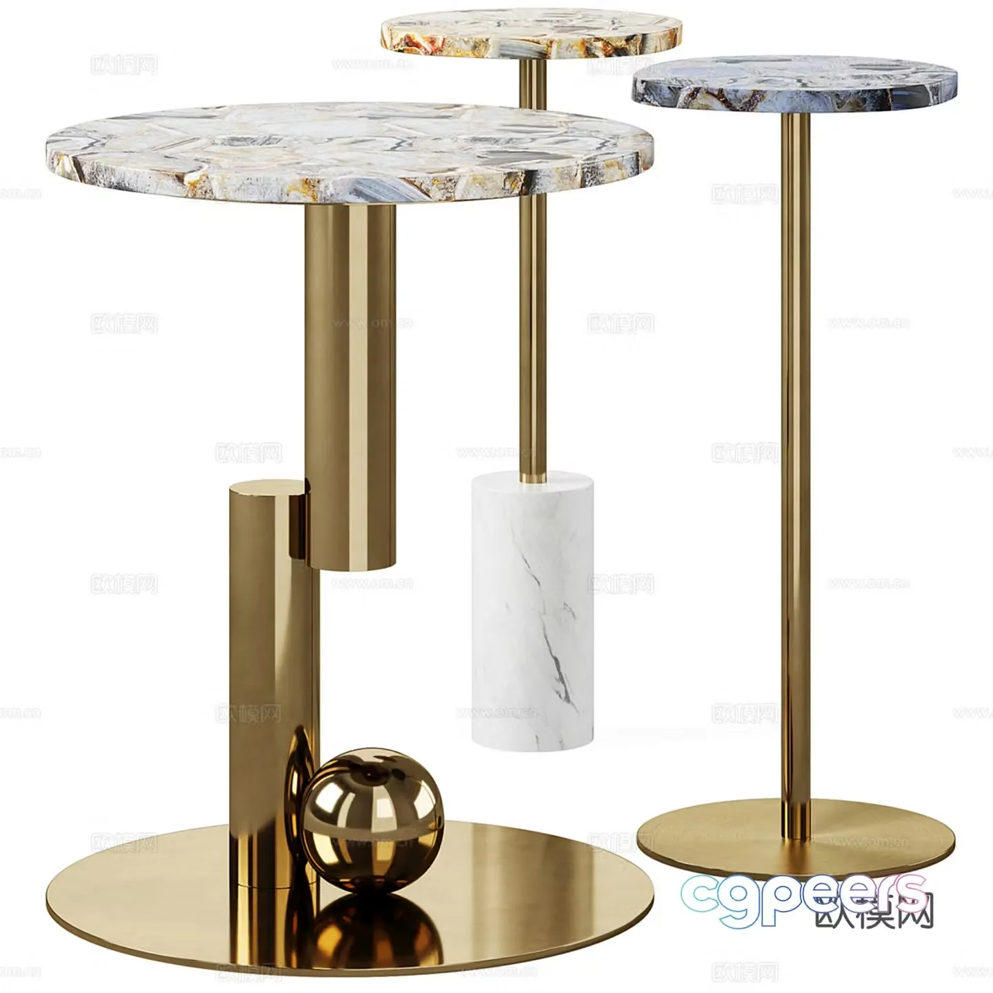 Agate light luxury corner table side table round table 3d model