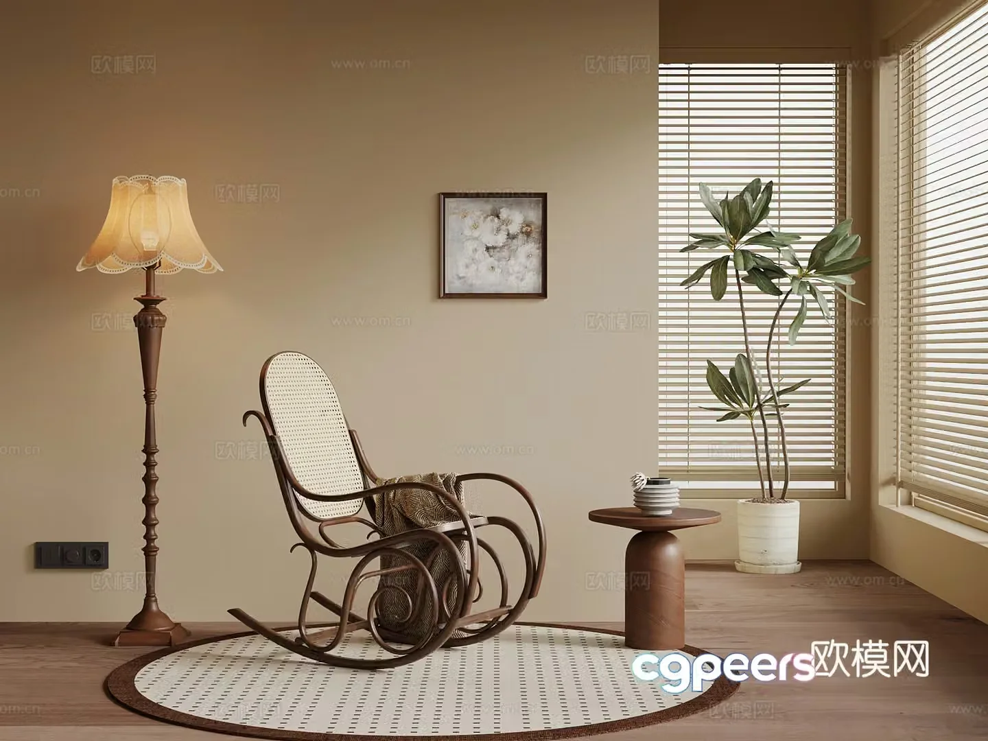 French medieval style lounge chair leisure chair floor lamp side table decorative painting 3D model