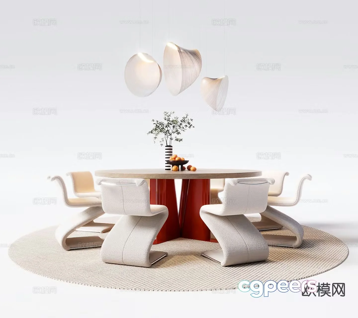 Modern round dining table and chairs 3d model
