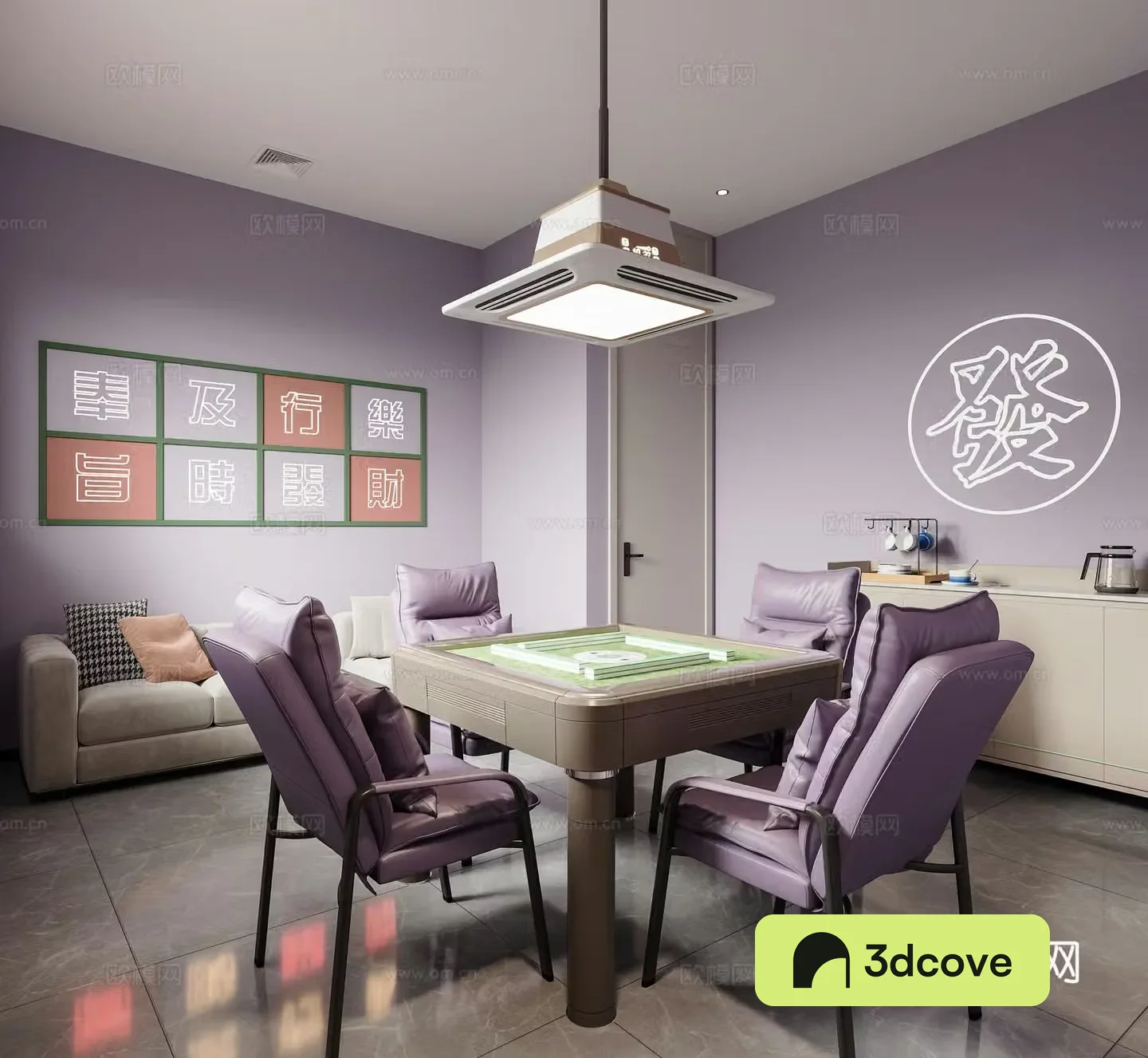 Modern chess and card room Mahjong hall Chess and card table Mahjong table Leisure sofa Chess and card room chandeliers