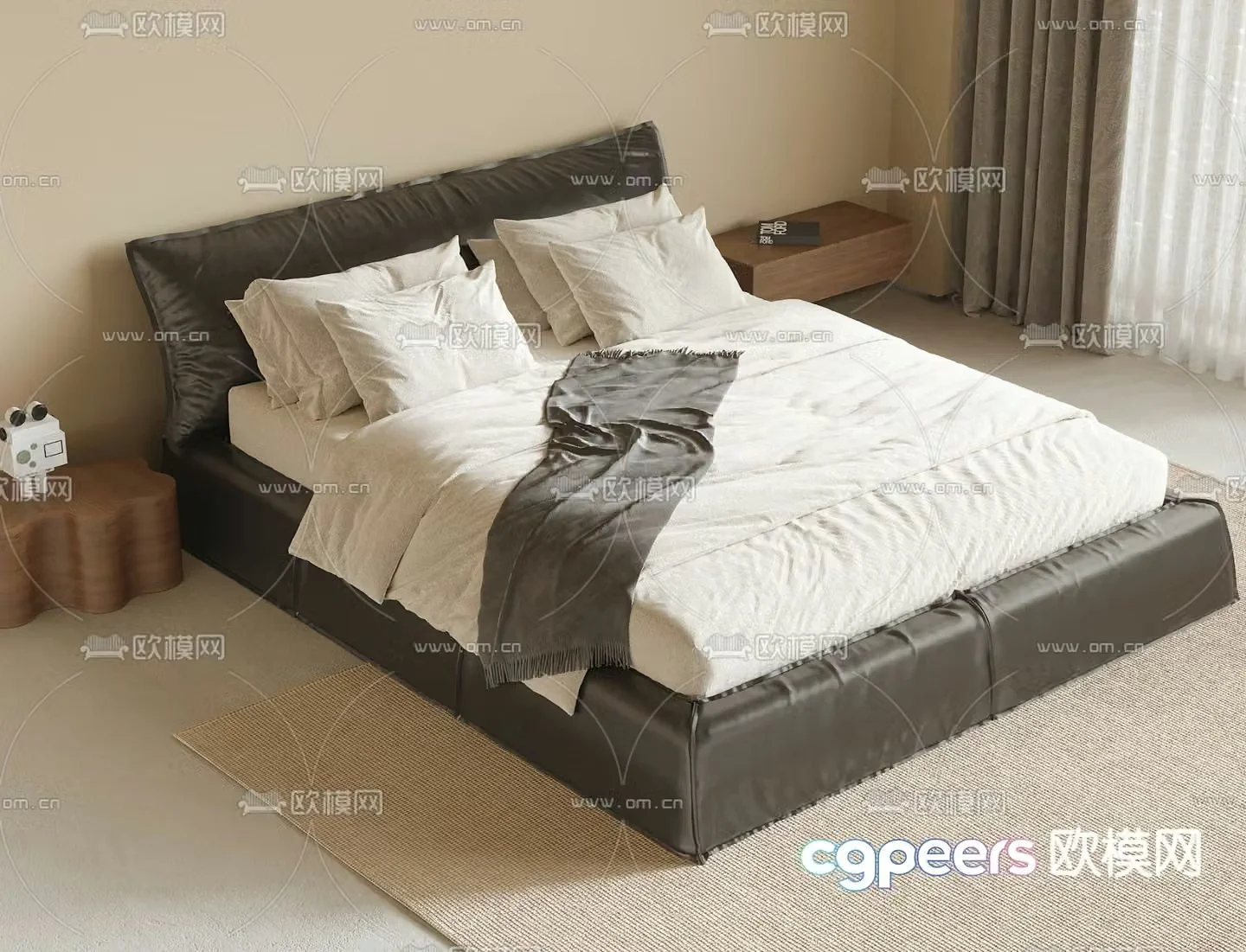 Wabi-sabi double bed 3d model
