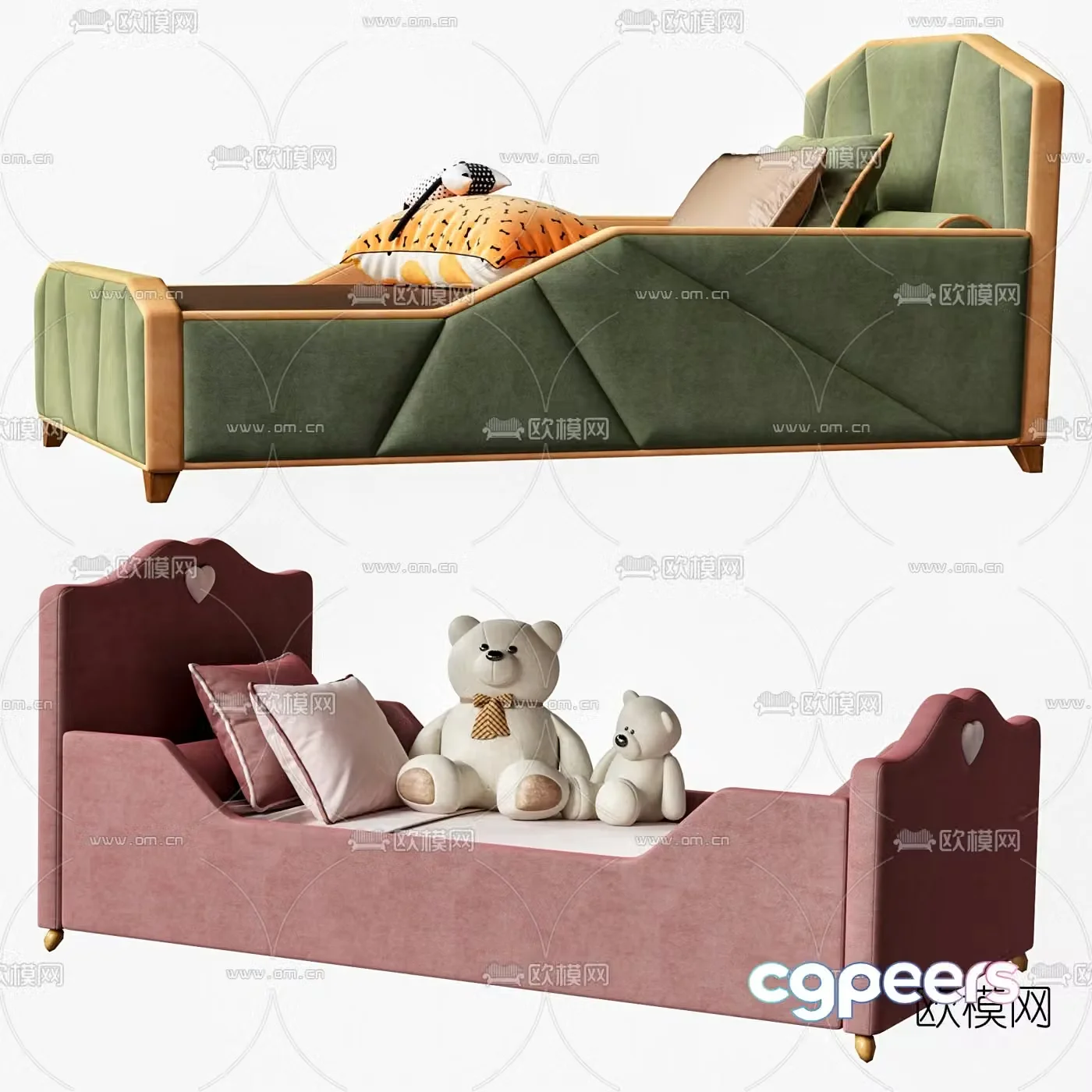 Nordic fabric children’s single bed 3d model