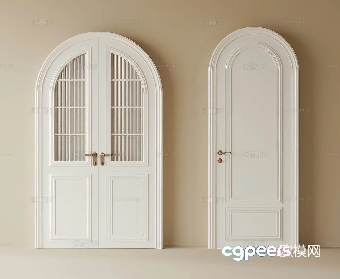 Cream style arched door double door 3d model