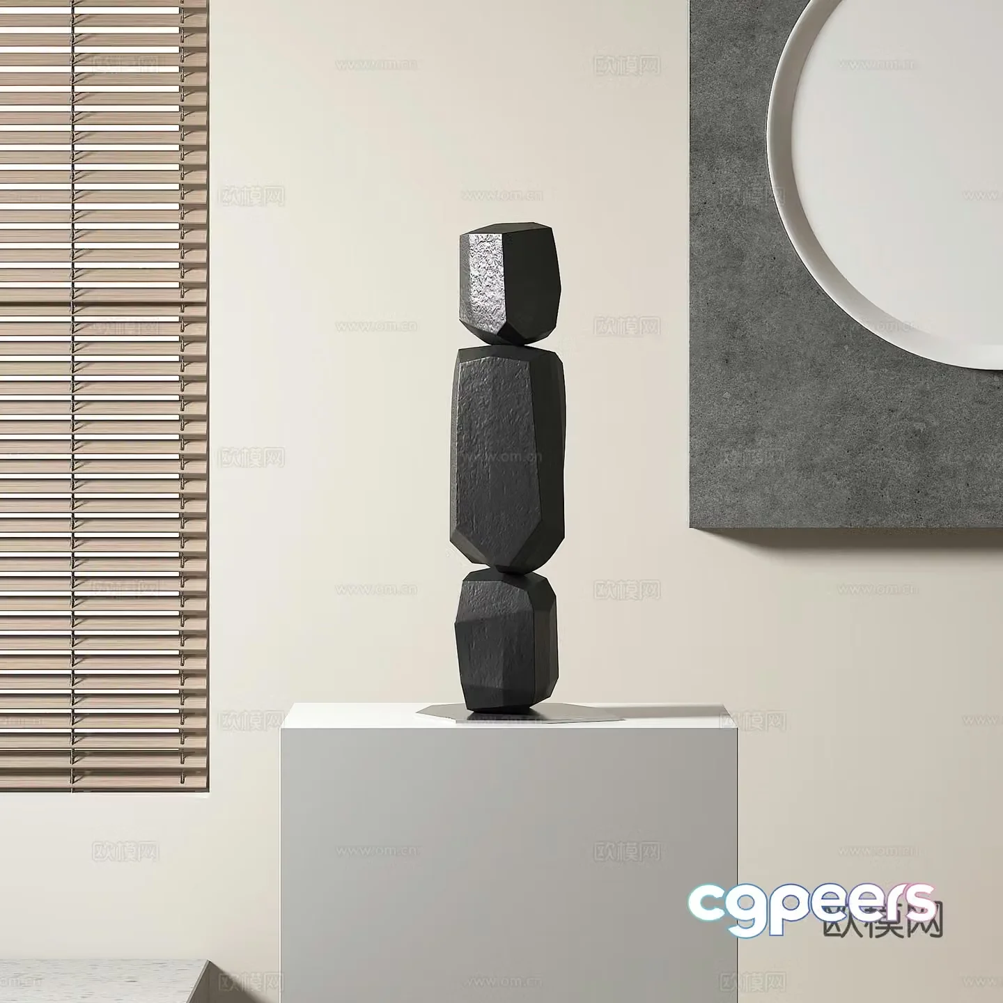 Modern dark stone sculpture 3d model