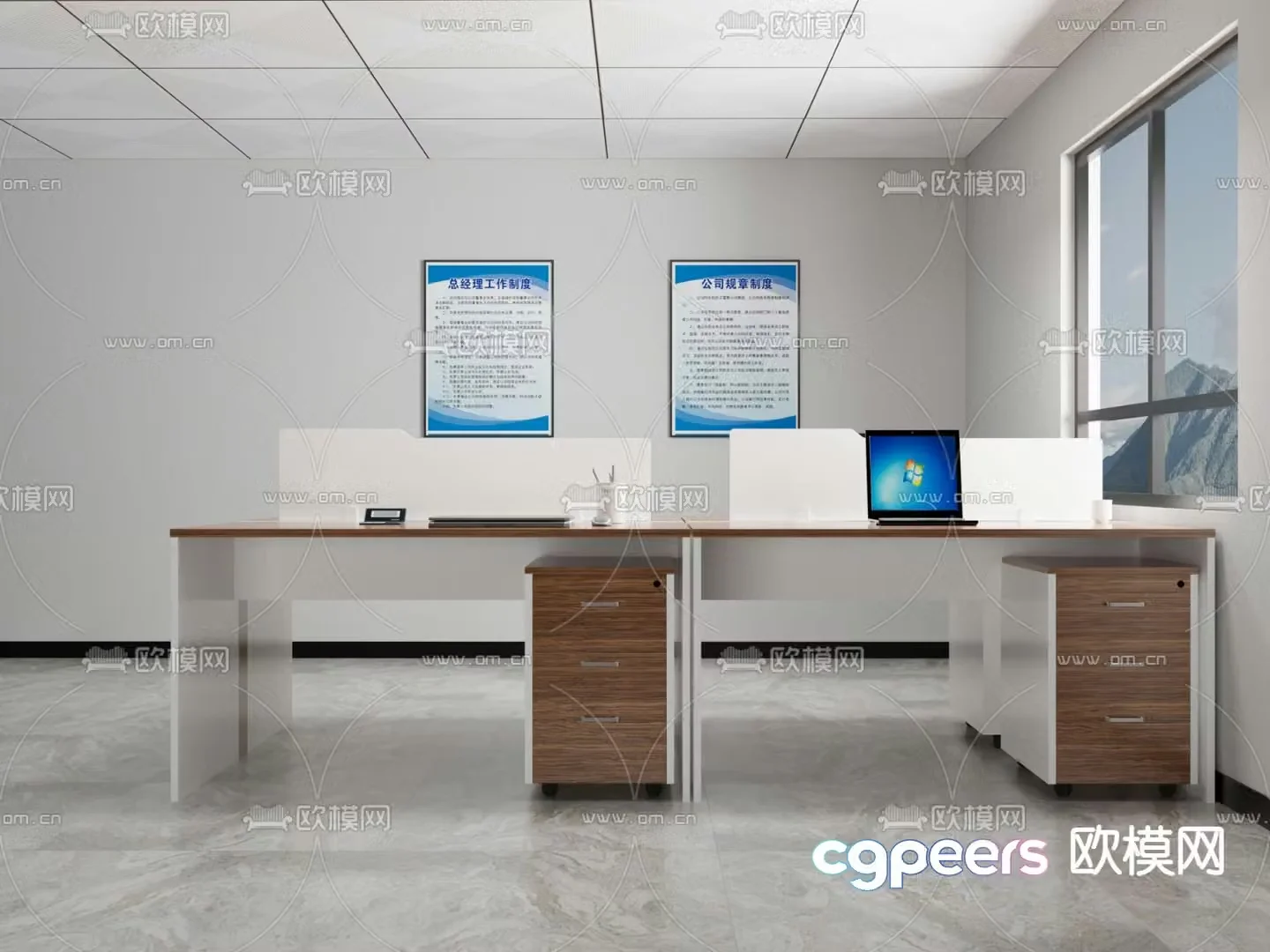 Card space desk work station post 3d model