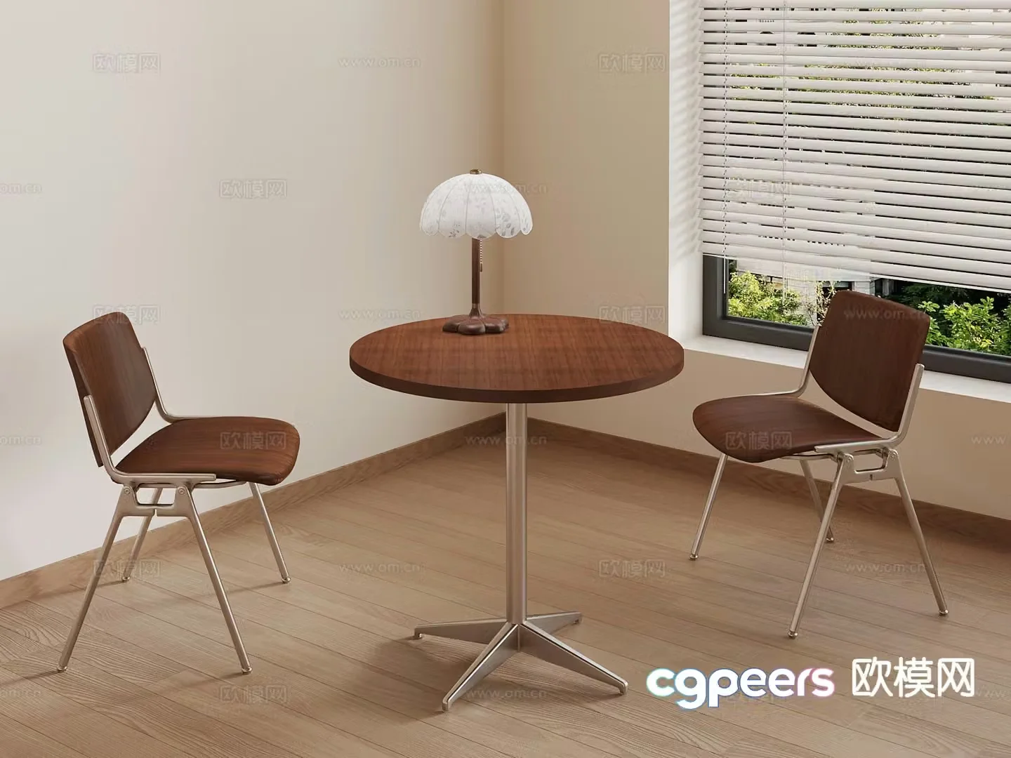 French leisure table and chairs negotiation table dining table 3D model