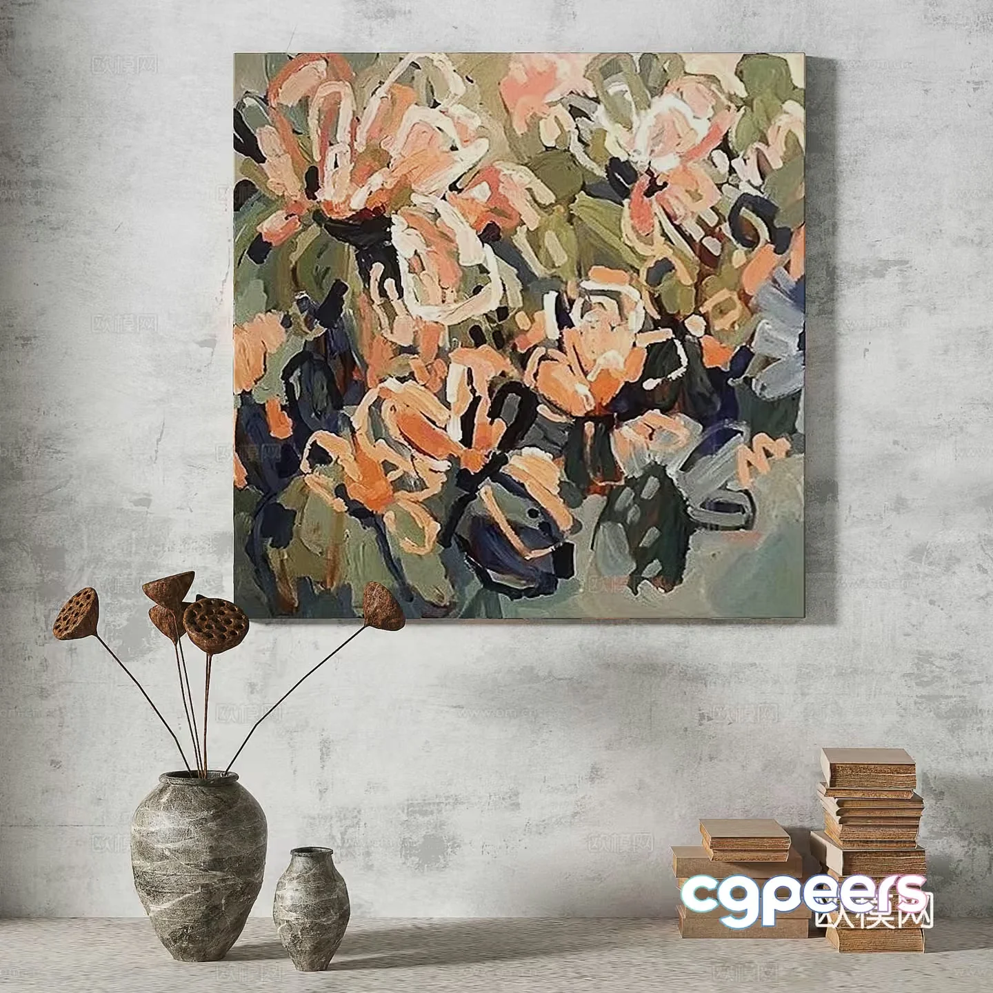 Abstract Floral Painting 3D Model – 5424 – VRAY Render