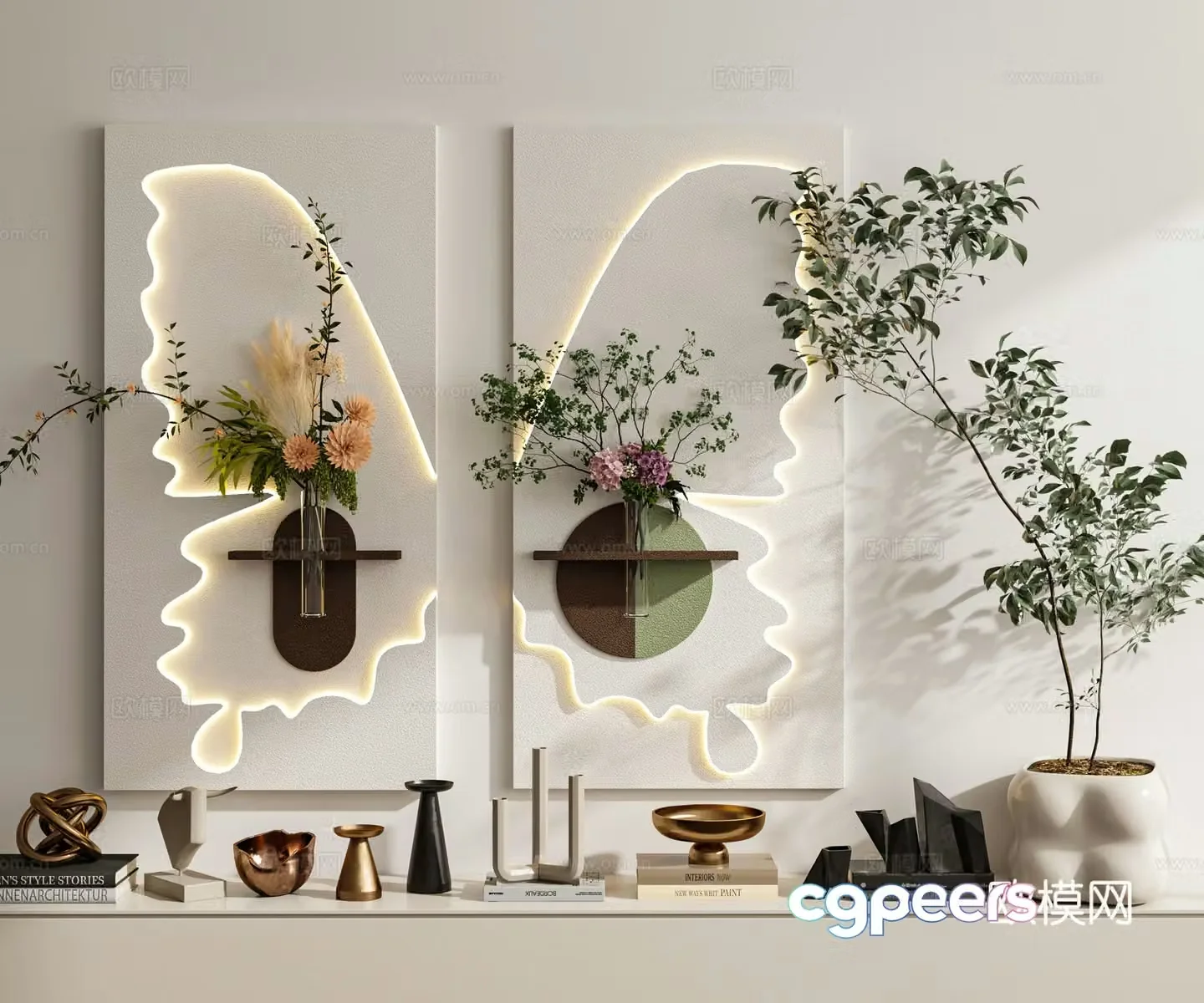 Modern cream style decorative painting hanging painting combination wall decoration pendant 3D model