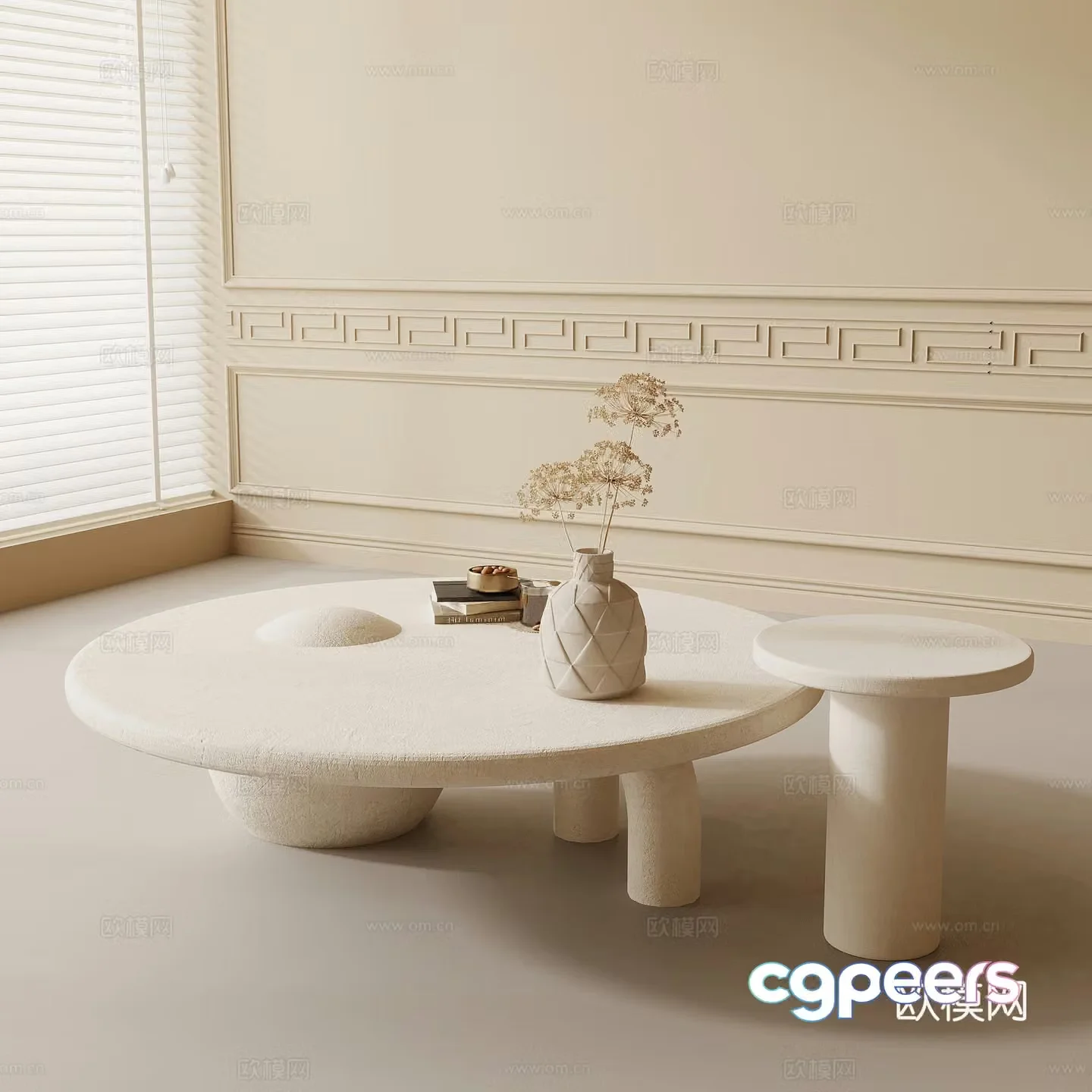 Coffee table Modern cream style coffee table Combination coffee table Decorative ornament 3D model