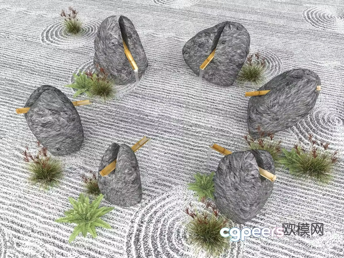 Modern waterscape stones courtyard landscape stones flowing water stones cracks stacked water stones 3D model