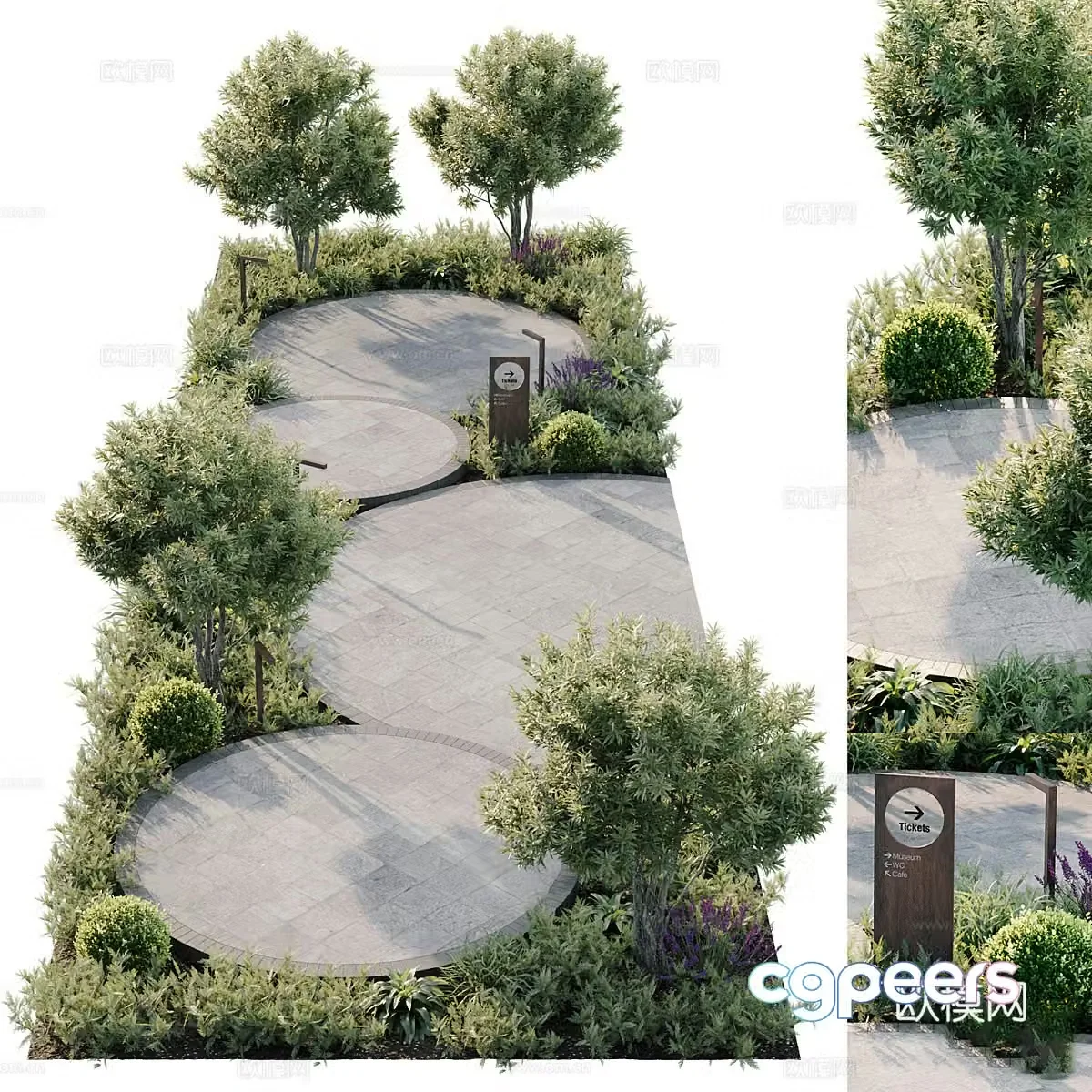 Modern park square landscape 3d model