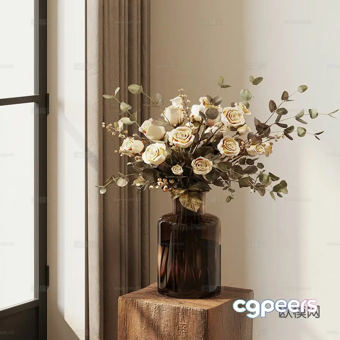 Middle-aged rose vase flower art 3d model