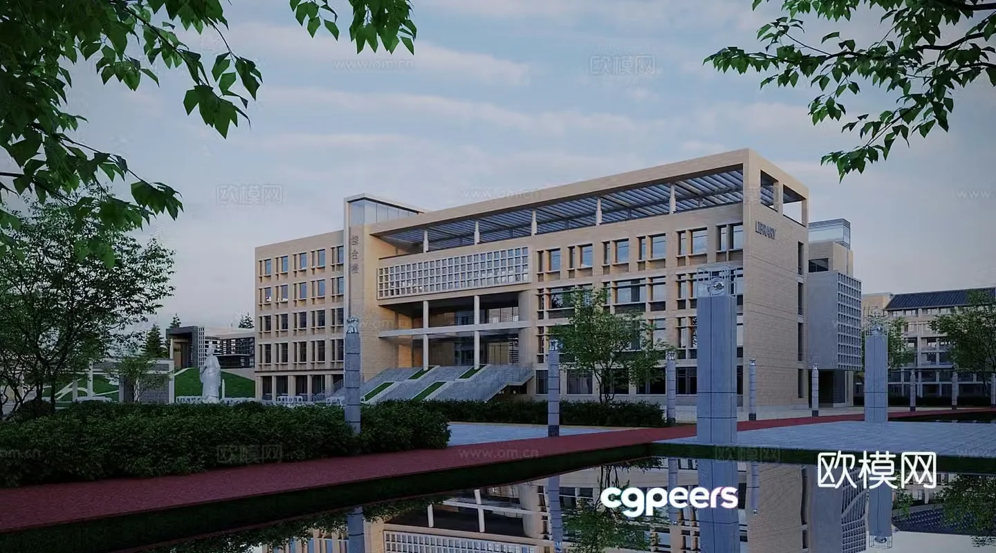 Modern school building 3d model