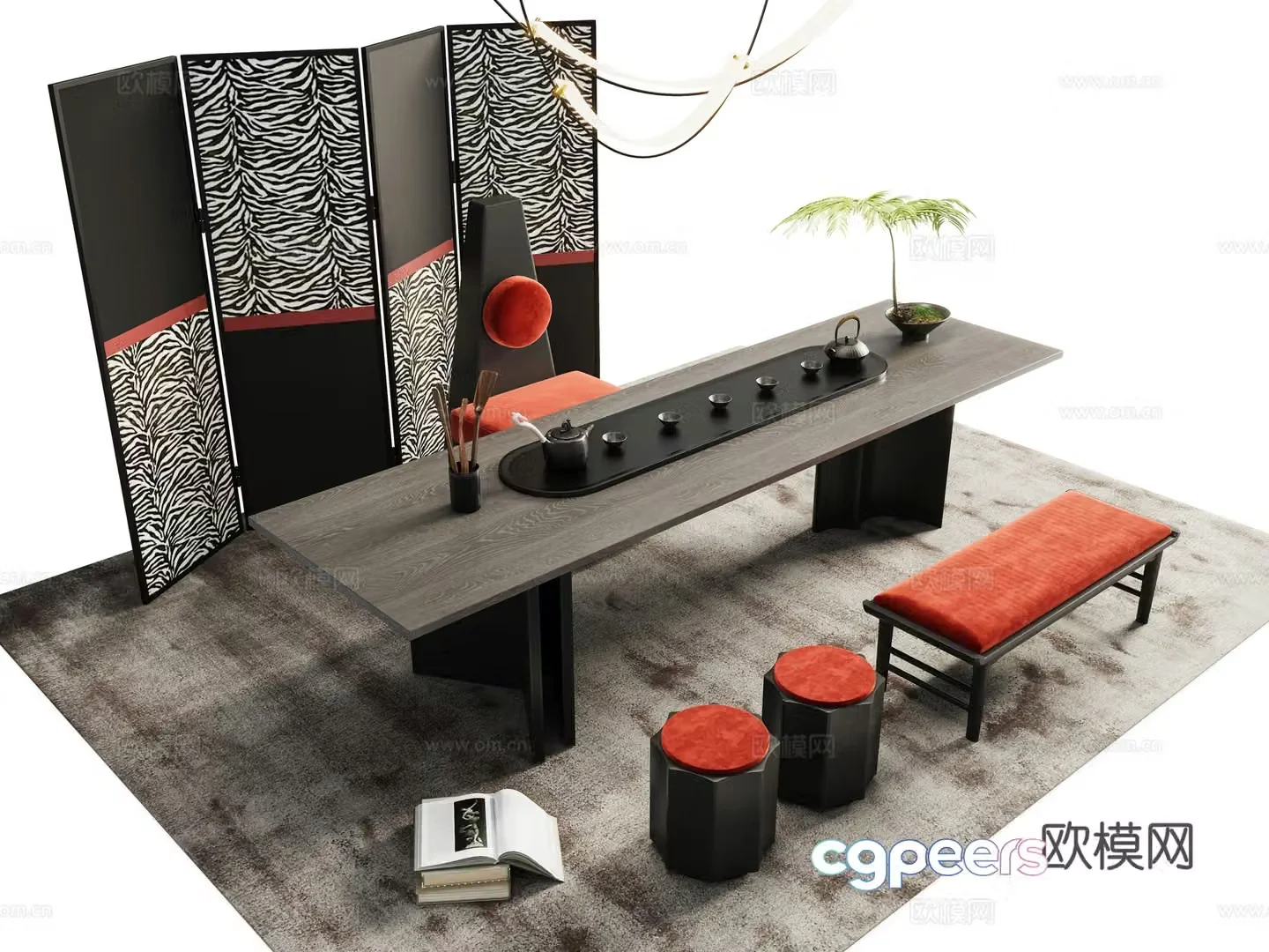New Chinese tea table and chair 3D model