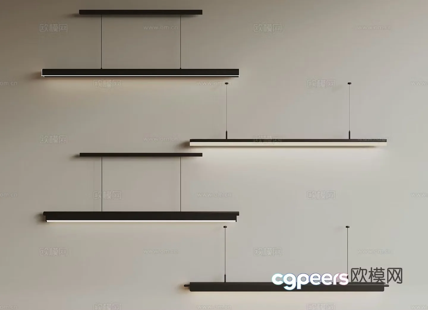 Modern long chandelier 3d model