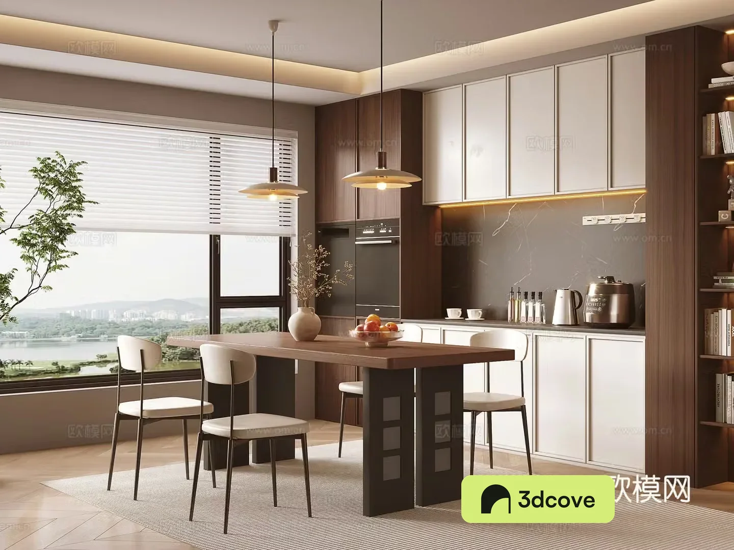 Medium style dining table and chair 3D model