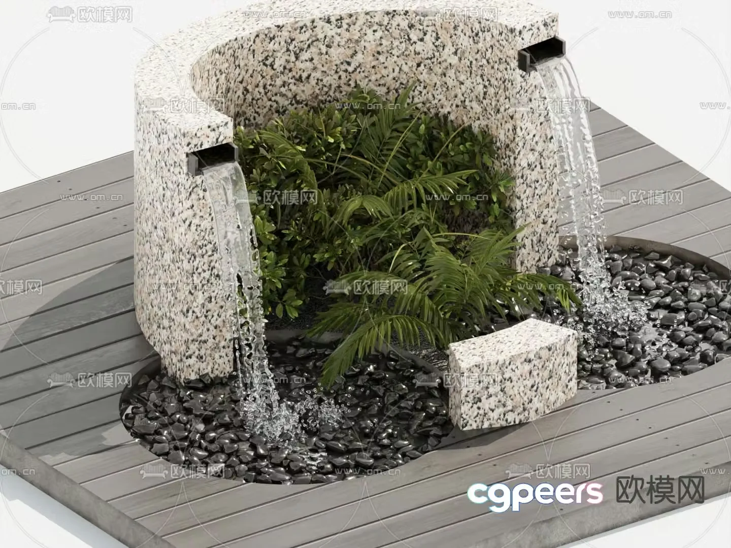 Modern rockery waterscape outdoor fountain pool 3D model