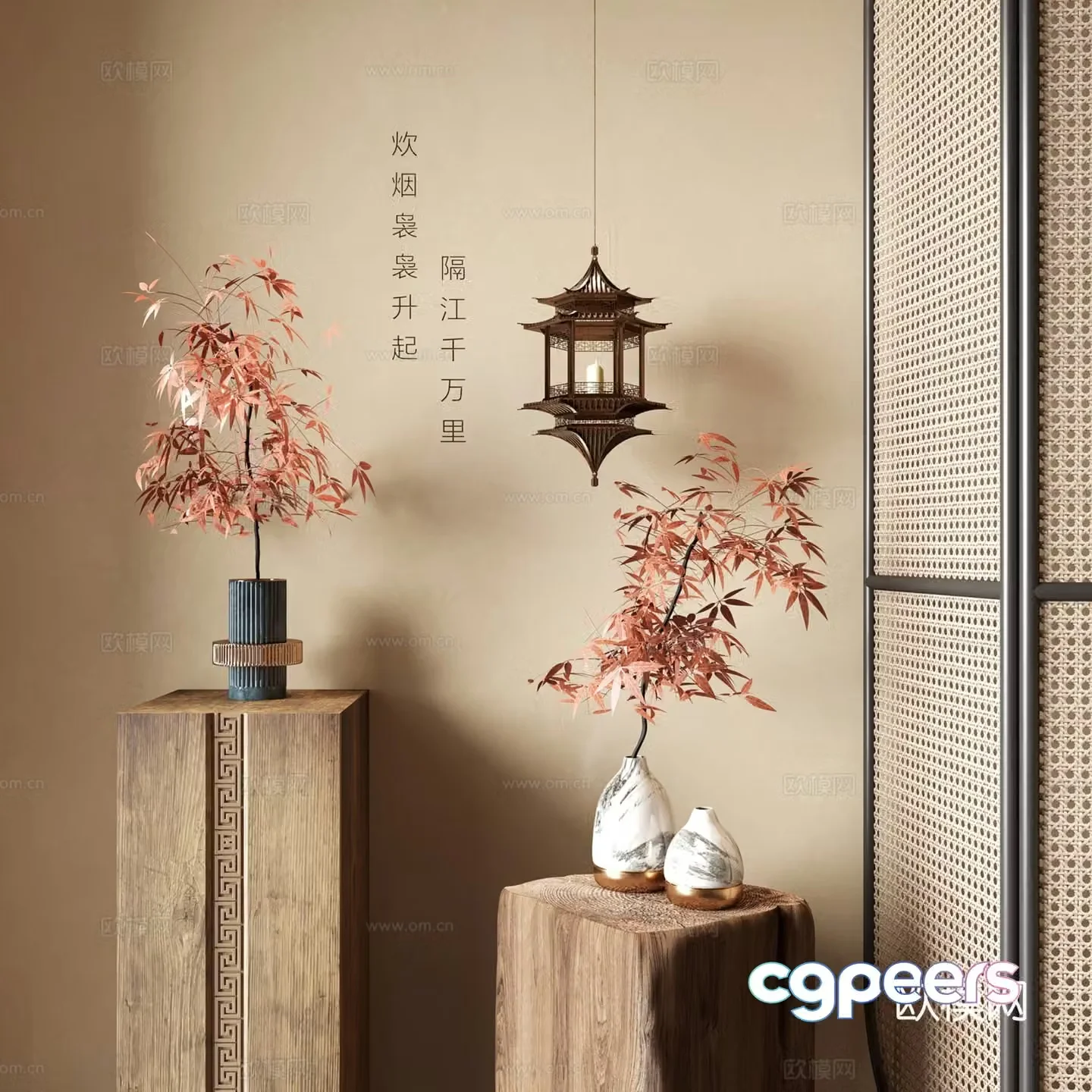 New Chinese vase flower art stems and branches pottery jar 3D model